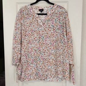 Floral Print Blouse with Tie Sleeves